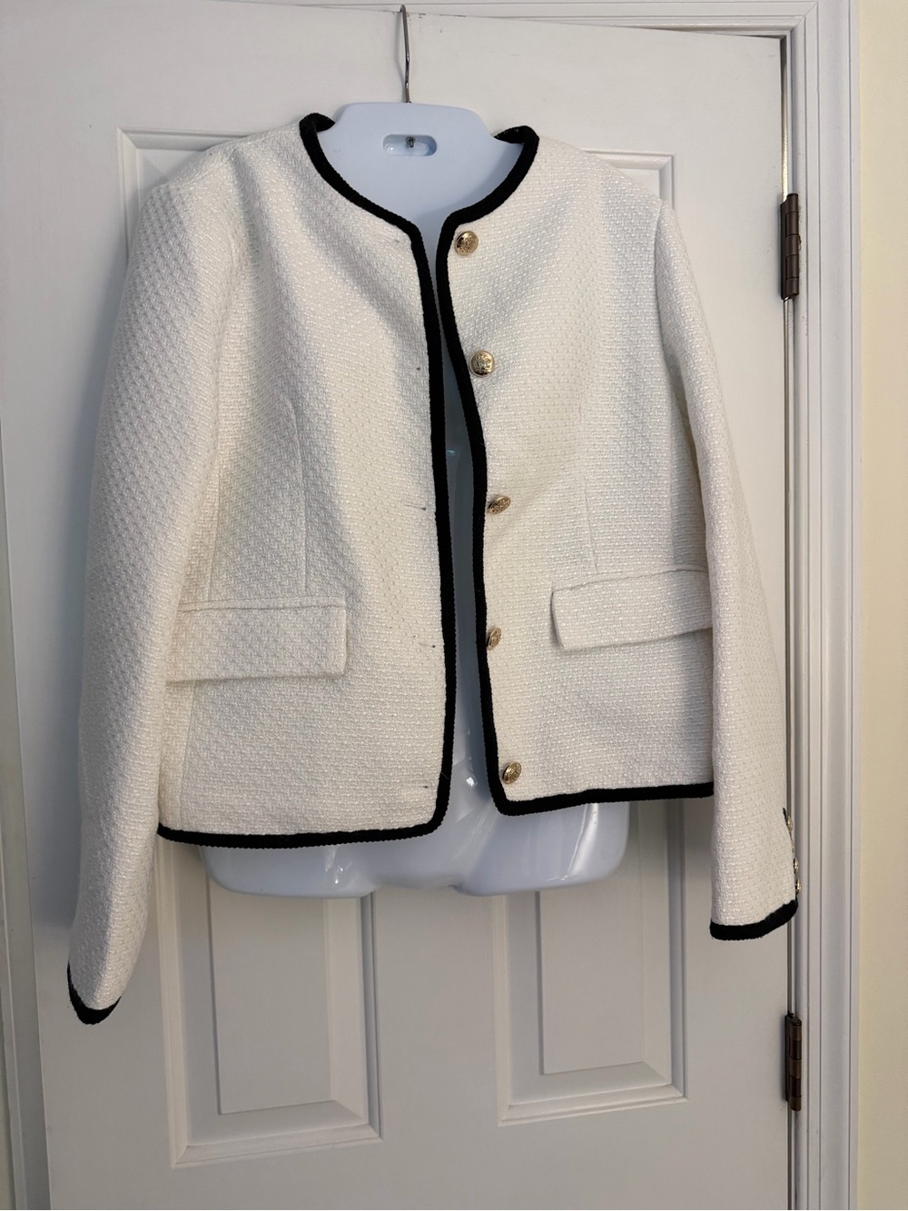 Fashion Nova White Tweed Contrast Trim Blazer Jacket L